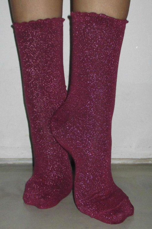 Scalloped Glitter Socks Berry Pink